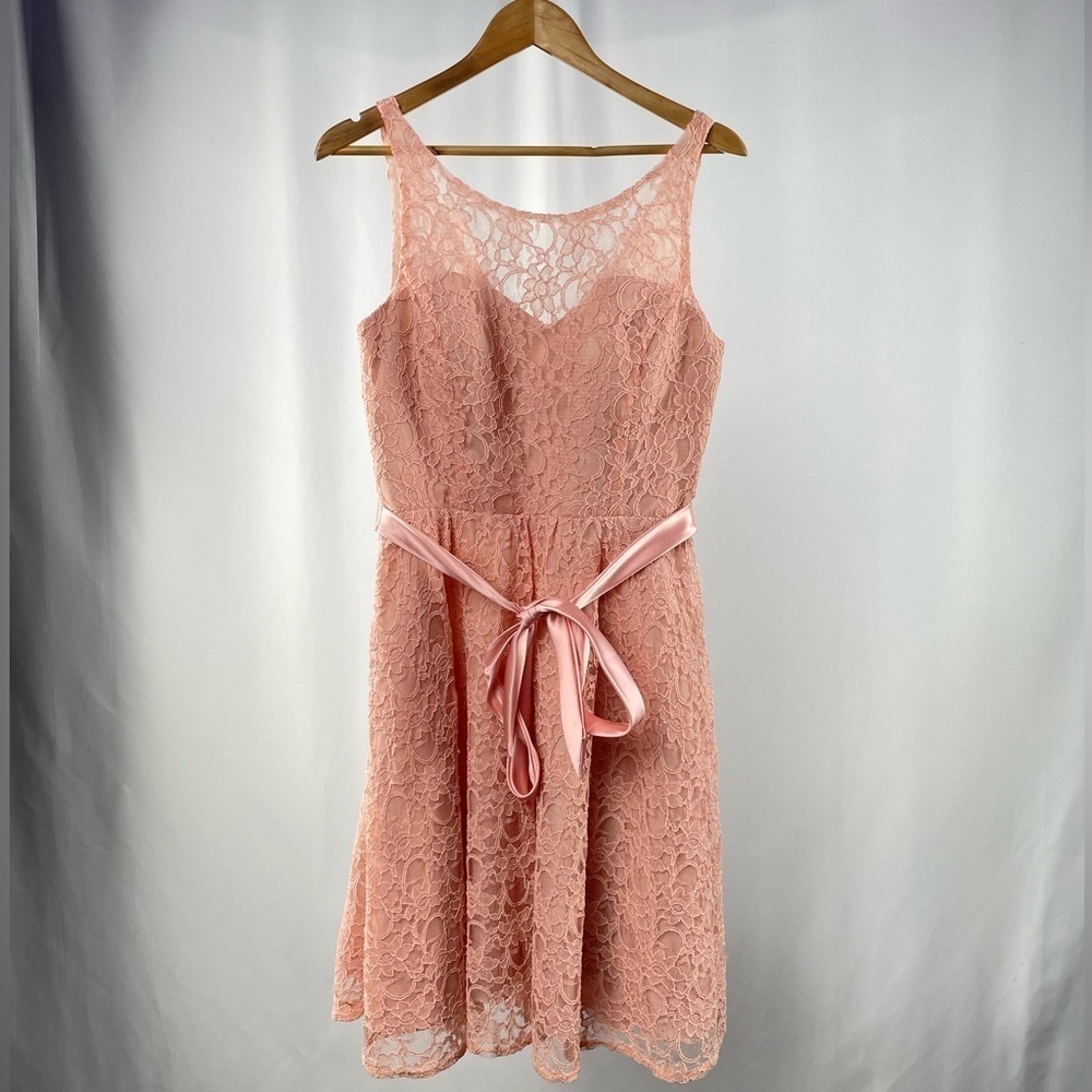 Marina Sleeveless Cotton Blend Lace Satin Belt Mini Dress in Pink Size‎ 12